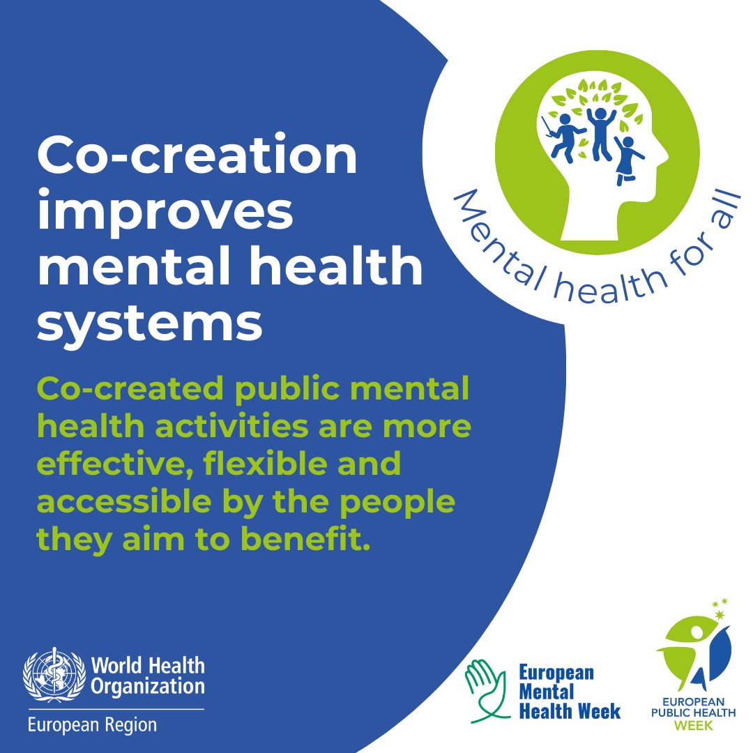 Co-creation in #MentalHealth is about people with mental health conditions, supporters, professionals, and decision-makers collaborating equally. 

This #EUPHW & #EuropeanMentalHealthWeek, how are you making co-creation a reality?

@EUPHActs