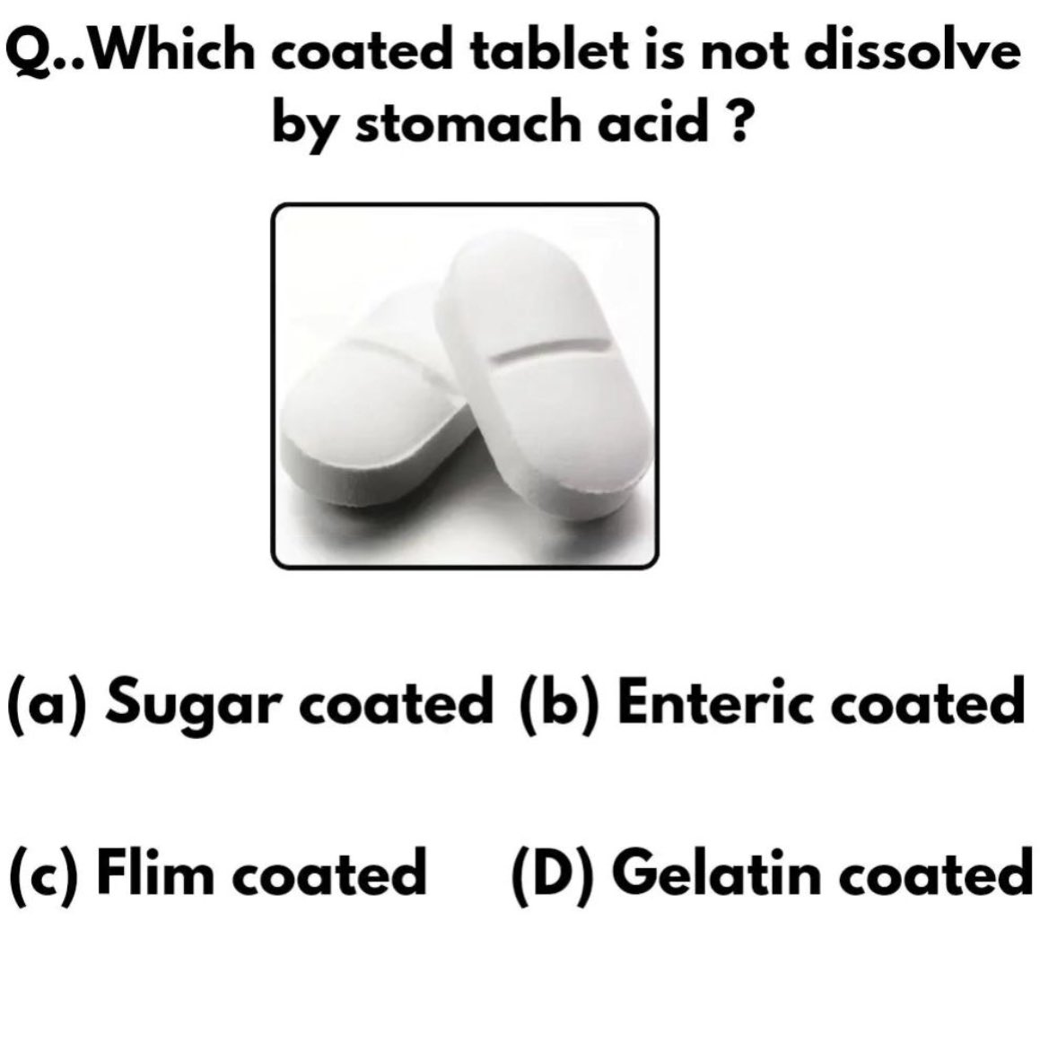 Which coated tablet is not dissolve by stomach acid ?