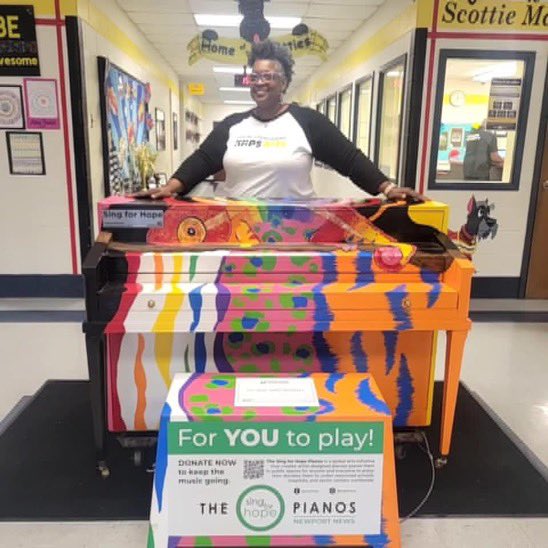 We are thrilled to have Cammie (the piano) here at McIntosh!  Mrs. Murchison designed &amp; painted her through Sing for Hope.  Come see her and look for the hidden pictures (sailboat, flower, Virginia, among others) embedded within her design. #McIntoshScotties #ALLIN #SingForHope