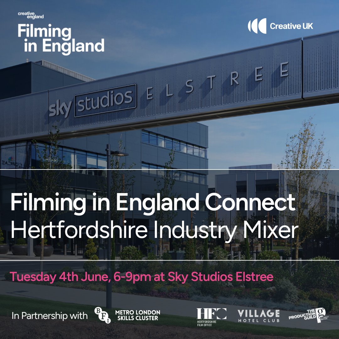 Want to expand your film and TV network?🎬 Save the date for @filminengland's next Industry Mixer at Sky Studios Elstree on 4th June, where they'll be uniting film and TV professionals of all experience levels. Get your free ticket: filminginengland.co.uk/events/