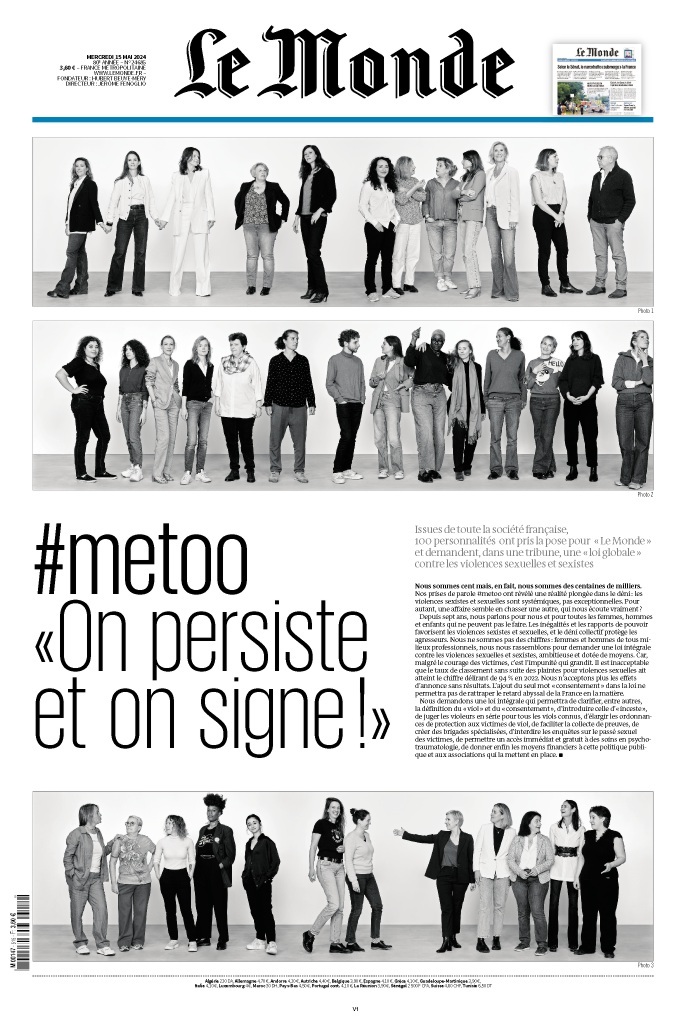 #MeToo: 'We persist and we sign!' Le Monde's historic front page for Tuesday, May 14 🗞️⬇️