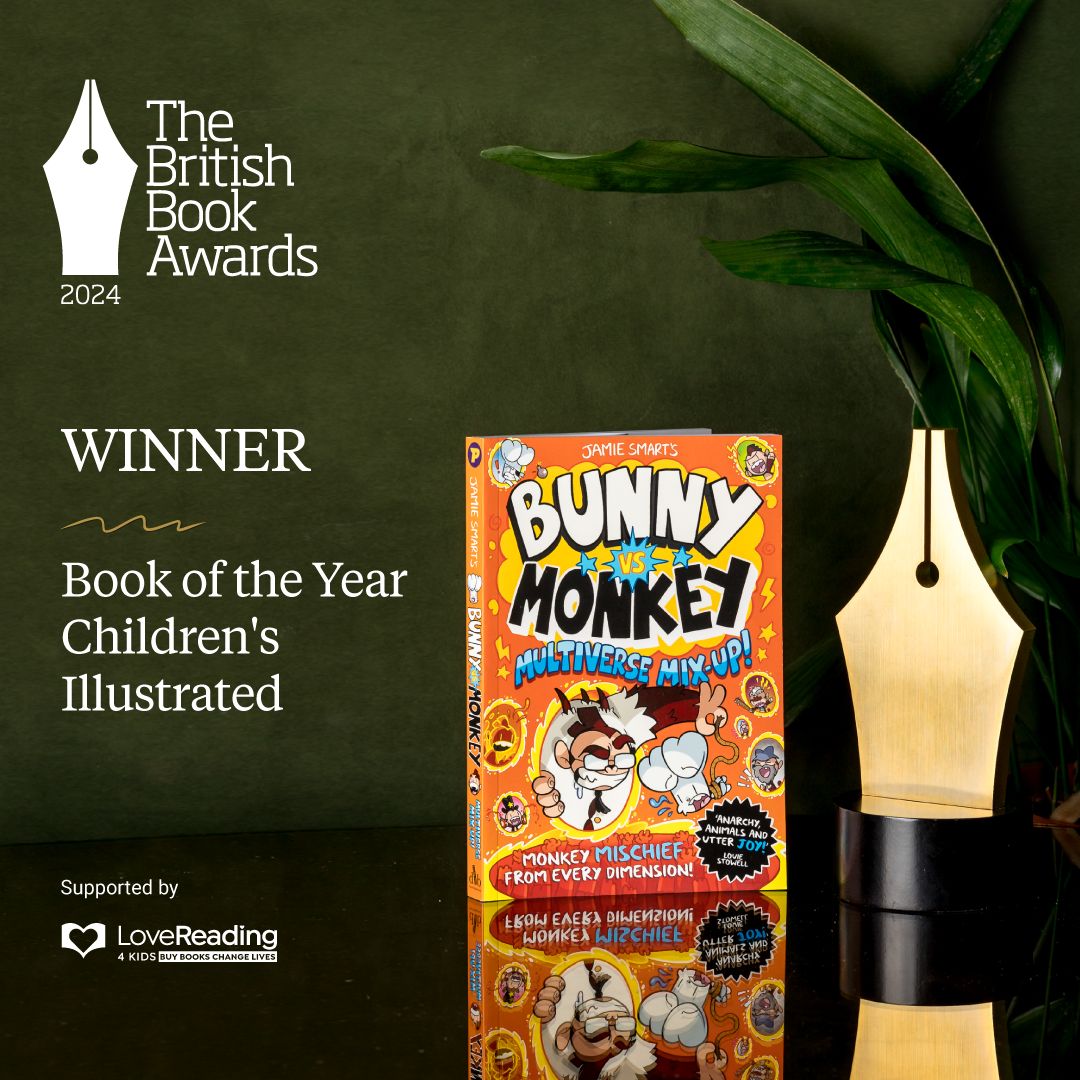 DFB_storyhouse's tweet image. 💥 HUGE congratulations @jamiesmart for winning the Book of the Year: Children's Illustrated award with Bunny vs Monkey: Multiverse Mix-Up at the #BritishBookAwards yesterday! 🎉 We couldn't be more proud! 🐰🐒