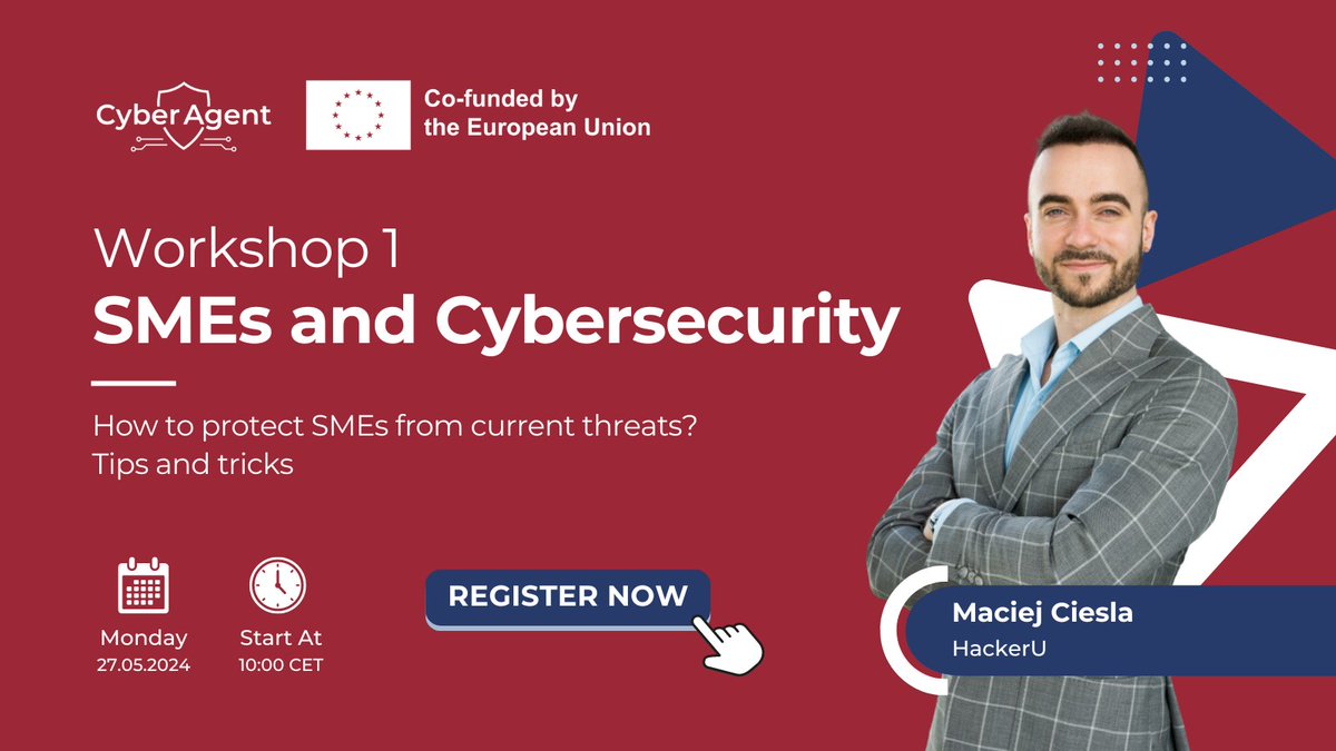 CyberAgent project (@cyberagenteu) on Twitter photo ๐ข ๐๐ง๐ญ๐ซ๐จ๐๐ฎ๐๐ข๐ง๐ ๐จ๐ฎ๐ซ ๐ฌ๐ฉ๐๐๐ค๐๐ซ ๐๐๐๐ข๐๐ฃ ๐๐ข๐๐ฌ๐ฅ๐: ๐๐๐๐ ๐จ๐ ๐๐ฒ๐๐๐ซ๐ฌ๐๐๐ฎ๐ซ๐ข๐ญ๐ฒ ๐๐จ๐ฅ๐๐ง๐, ๐๐๐๐ค๐๐ซ๐
Join us to learn more about how to protect SMEs from currentย cyberย threats.โ
๐๐ฅ๐ฒ๐ด๐ถ๐๐๐ฒ๐ฟ ๐ต๐ฒ๐ฟ๐ฒ:ย t.ly/F28Bj ๐ข ๐๐ง๐ญ๐ซ๐จ๐๐ฎ๐๐ข๐ง๐ ๐จ๐ฎ๐ซ ๐ฌ๐ฉ๐๐๐ค๐๐ซ ๐๐๐๐ข๐๐ฃ ๐๐ข๐๐ฌ๐ฅ๐: ๐๐๐๐ ๐จ๐ ๐๐ฒ๐๐๐ซ๐ฌ๐๐๐ฎ๐ซ๐ข๐ญ๐ฒ ๐๐จ๐ฅ๐๐ง๐, ๐๐๐๐ค๐๐ซ๐
Join us to learn more about how to protect SMEs from currentย cyberย threats.โ
๐๐ฅ๐ฒ๐ด๐ถ๐๐๐ฒ๐ฟ ๐ต๐ฒ๐ฟ๐ฒ:ย t.ly/F28Bj