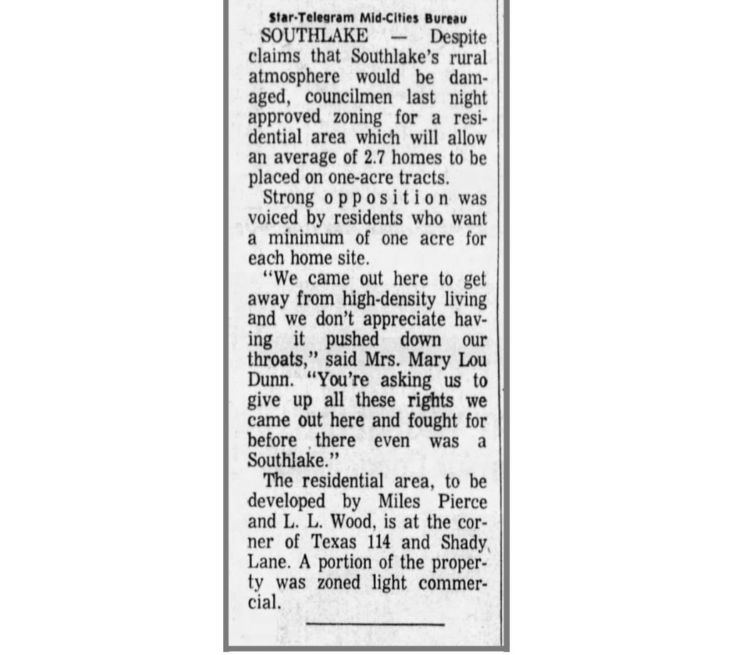 In an era when cities could no longer explicitly keep residents out based on their race, the debate in places like Southlake was framed around a coded set of phrases. Residents said they were determined to protect the town’s “rural atmosphere” from 'crime' and “urban” problems.