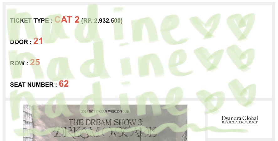 haesunsets's tweet photo. wts // want to sell

the dream show 3 in jakarta
cat 2 - 1 tix presale

✨ door 21 row 25 sn 62 (center view bgt sumpah)
✨ aku urus smp tiket fisik kalo mau aku pakein wb nya aku pakein
✨ cod venue

t. Wtb wtt wts tds3 jkt nct dream dreamscape
#TDS3inJAKARTA
#THEDREAMSHOW3 https://t.co/TGTMWFlgdz