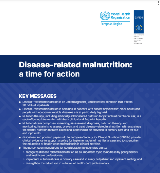 This fact sheet on disease-related malnutrition is intended for national and regional policymakers for health care.