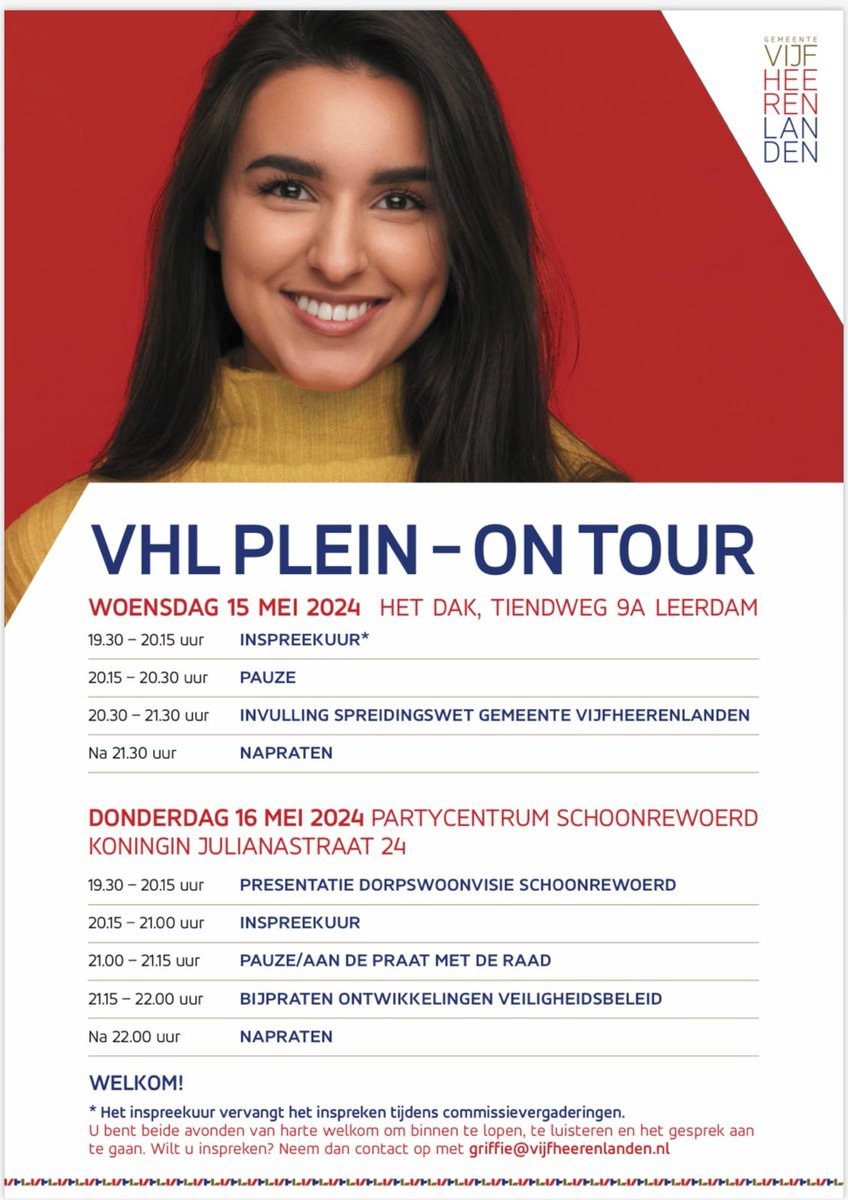 Morgenavond en donderdagavond staat VHL-plein on tour weer op het programma! Deze keer in Leerdam en Schoonrewoerd. Zie foto voor alle informatie. Zien we u daar? #VHLplein #Leerdam #Schoonrewoerd