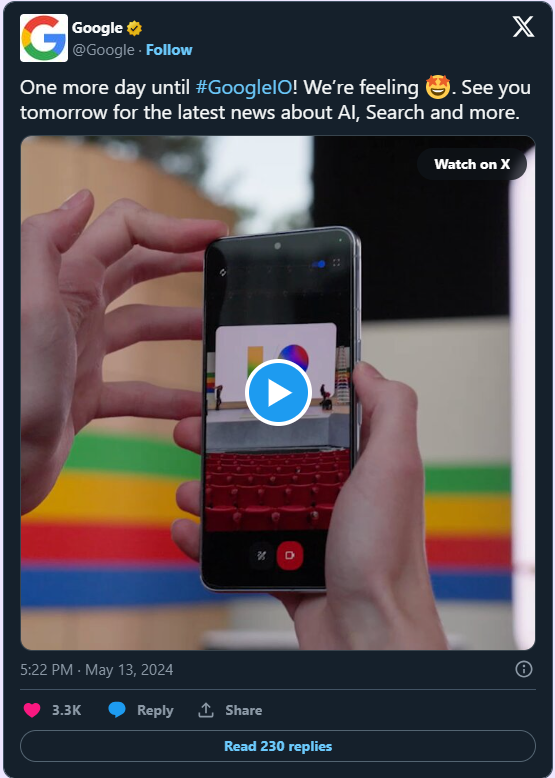 TechNewsSGMC's tweet image. Google teases fast multimodal AI. First, who holds their phone like this? Second, the GeminiAI Google teased after OpenAI’s announcements sure seems fast and natural and accurate, as canned demos are prone to do. We’ll learn more when Google I/O kicks off proper starting at 10AM.