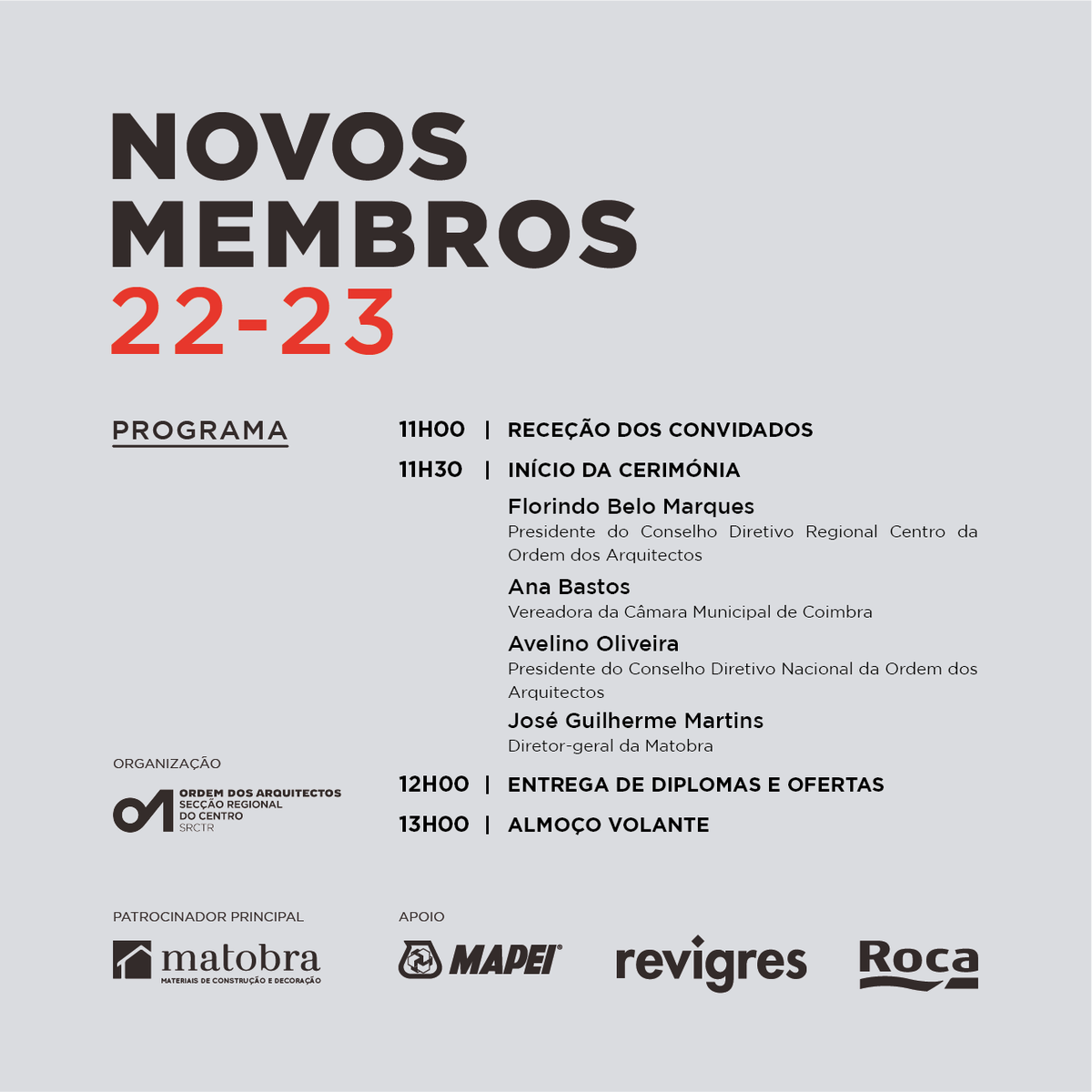 oasrcentro's tweet photo. A Secção Regional do Centro da Ordem dos Arquitectos organiza a Cerimónia de Receção aos Novos Membros 22-23 a decorrer no próximo dia 18 de maio, a partir das 11h00, na Casa das Caldeiras em Coimbra.
Entrada com convite e inscrição prévia. https://t.co/c842iOOUa5