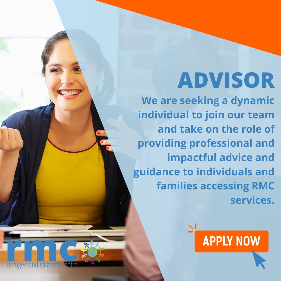 Join our team as an Advisor and be part of a dynamic community dedicated to providing crucial guidance and support to refugees and migrants, empowering them to navigate challenges and build brighter futures.  Join today: rmcentre.org.uk/work-with-us/ #rmc #jobs #jobopportunity