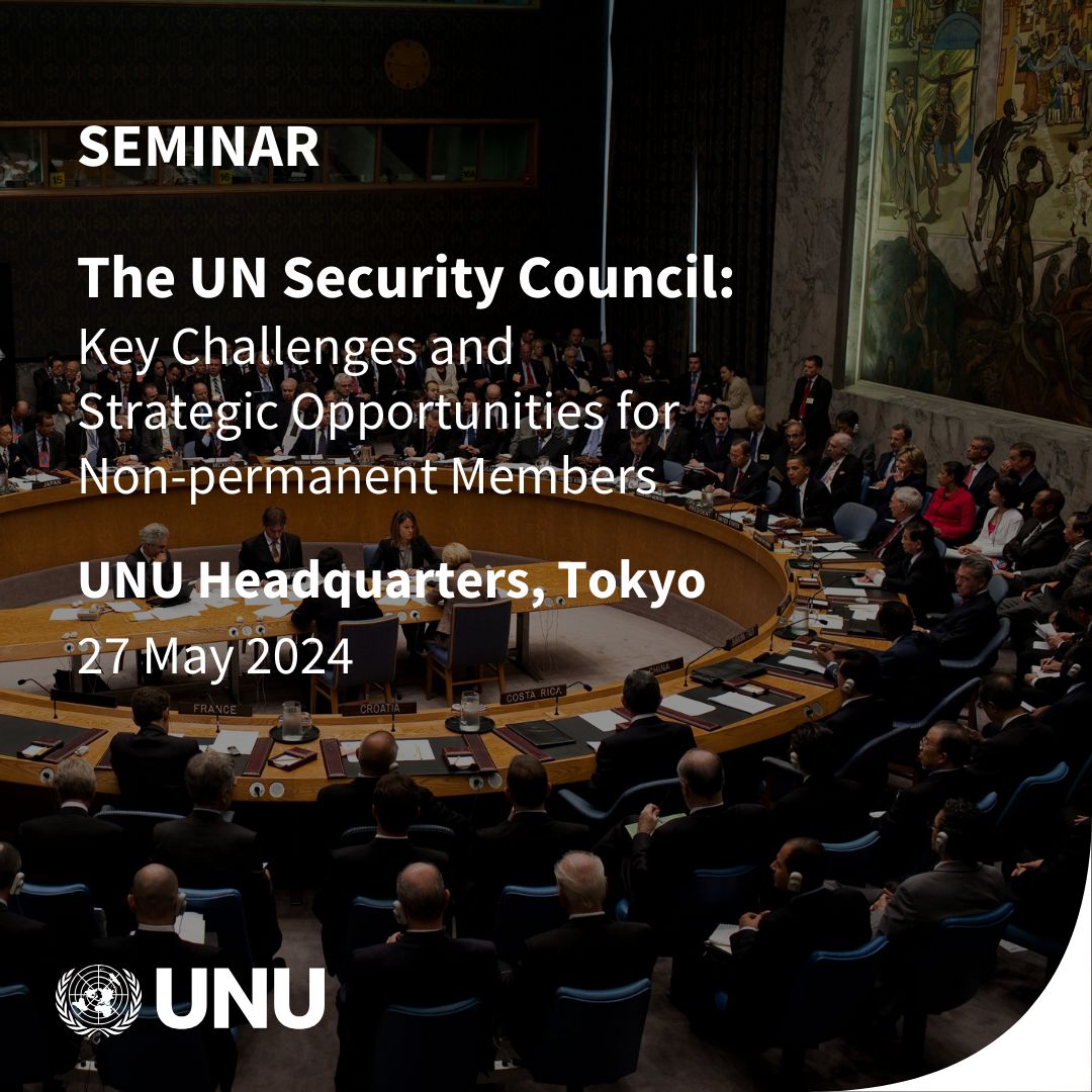 Co-hosted by the @DanishEmbTokyo and UNU, this public seminar will bring together representatives of Algeria, Denmark, Japan and Slovenia to share UN Security Council experiences. ⏰ 27 May 2024, 16:00–17:30 JST 📍 UNU Headquarters, Tokyo 🌐 English ▶️ buff.ly/3QJtwu0