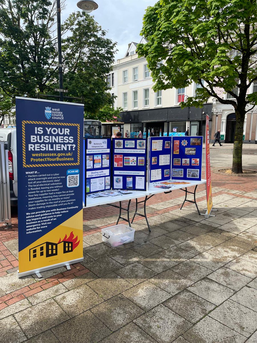 Come and say hello to our team who are set up in Worthing today to talk all about #businessresilience - we will be here until 3pm today with some of our @WestSussexFire colleagues!