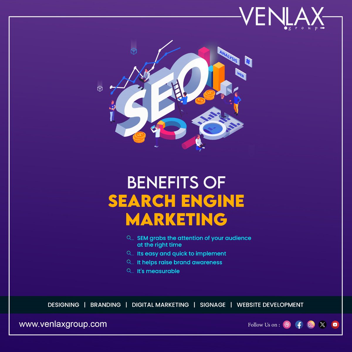 'Unlock the power of digital marketing with Sem, Venlax Group's premier advertising agency! Elevate your brand's online presence, engage with your audience, and reap the benefits of tailored digital marketing services designed to drive success.'

#sem #DigitalMarketingSuccess