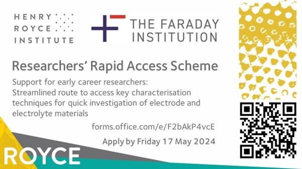 Faraday Institution (@faradayinst) on Twitter photo 📢 Just 4 days left to apply for the initial round of the <a href="/FaradayInst/">Faraday Institution</a> - <a href="/RoyceInstitute/">Henry Royce Institute</a> rapid access scheme!
📆 Deadline: Friday, May 17, 2024
🔗lnkd.in/eVK7pRh7
A FREE streamlined route to access key battery characterisation techniques for <a href="/FaradayInst/">Faraday Institution</a> researchers! 📢 Just 4 days left to apply for the initial round of the <a href="/FaradayInst/">Faraday Institution</a> - <a href="/RoyceInstitute/">Henry Royce Institute</a> rapid access scheme!
📆 Deadline: Friday, May 17, 2024
🔗lnkd.in/eVK7pRh7
A FREE streamlined route to access key battery characterisation techniques for <a href="/FaradayInst/">Faraday Institution</a> researchers!