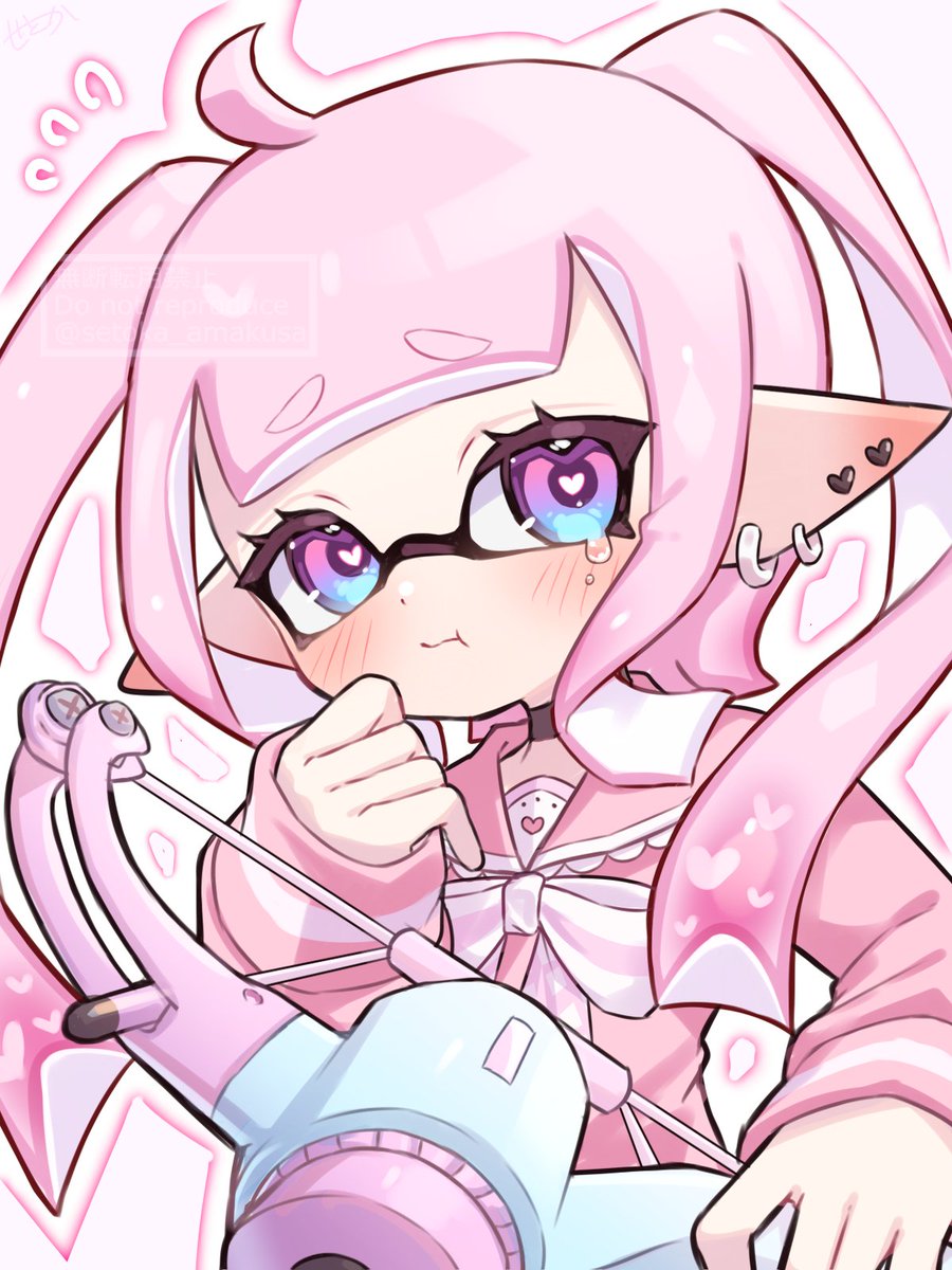 inkling girl ,inkling player character 1girl solo long hair looking at viewer blush blue eyes simple background  illustration images