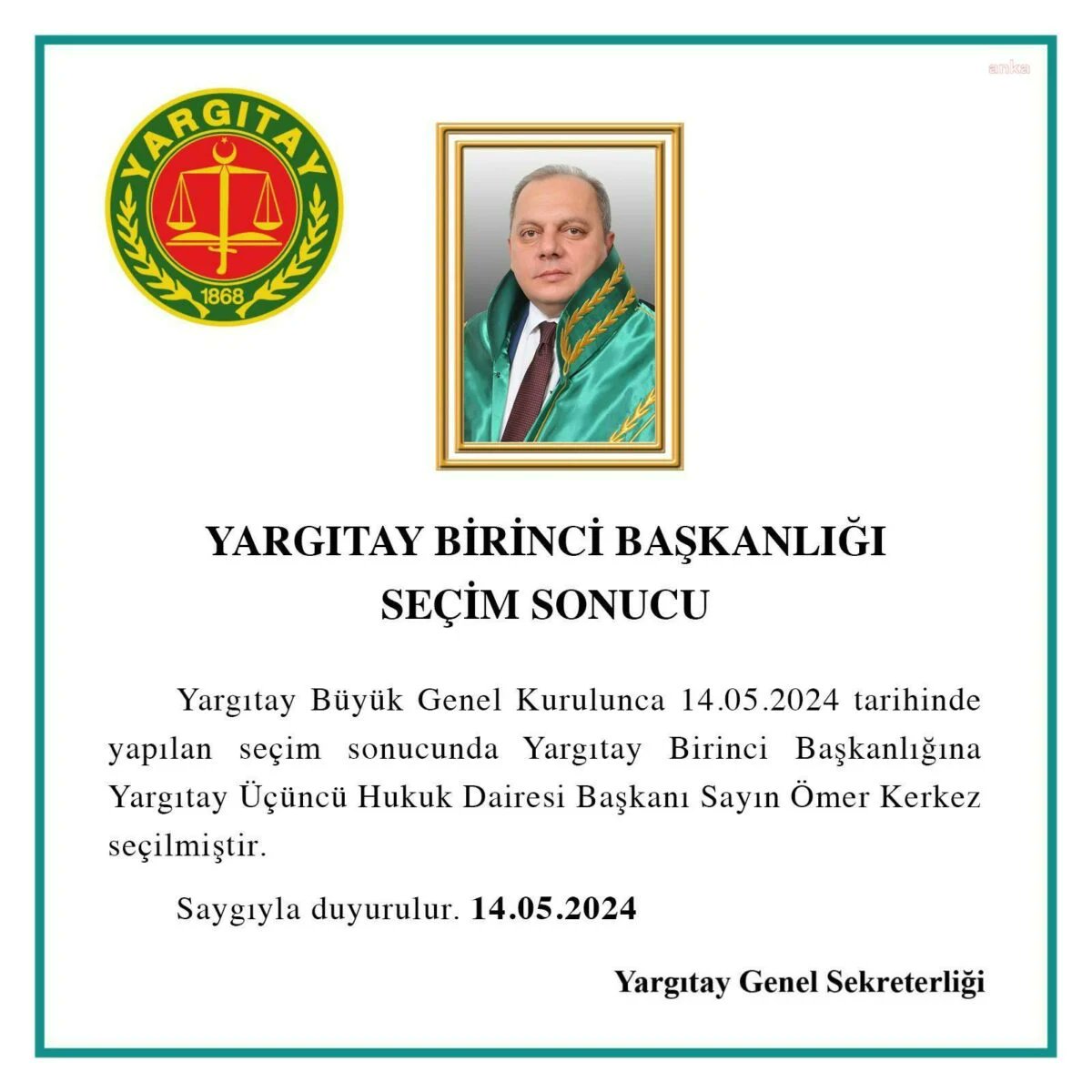 Yargıtay Başkanı seçilen Sayın Ömer Kerkez beyefendiyi kutlar, ciddi sorunlar yaşayan adalet sistemimizin bozuk terazisinin düzelmesi dileğiyle başarılar dilerim. Allah mahcup etmesin. @TCYargitay #Yargıtay