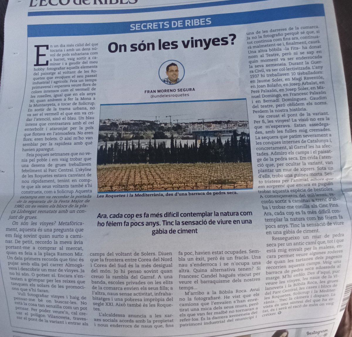 A <a href="/AjSitges/">Ajuntament de Sitges</a>  ja no queden vinyes, apart de la🍇 de l'🏥, el cronista oficial <a href="/JoanYllMartnez/">Joan Yll Martínez</a> ha d'anar a Ribes. A les Roquetes <a href="/UndeLesRoquetes/">Un de Les Roquetes</a> ha de caminar més x veure verd. A <a href="/ajuntamentvng/">Vilanova i la Geltrú</a> el mateix. Urgeix crear parc agrari i anelles verdes <a href="/ads_garraf1/">Assemblea pels Drets Socials del Garraf</a> <a href="/CCGarraf/">Consell Comarcal del Garraf</a> <a href="/carrer_i/">El CARRER revista social i cultural</a>