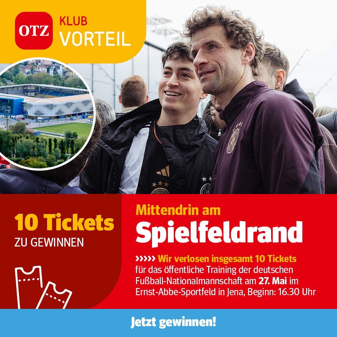 Die deutsche Fußball-Nationalmannschaft trainiert am 27. Mai im Stadion in Jena. Wir verlosen insgesamt 10 Tickets! #FunkeThüringen #mediengruppethüringen #em2024