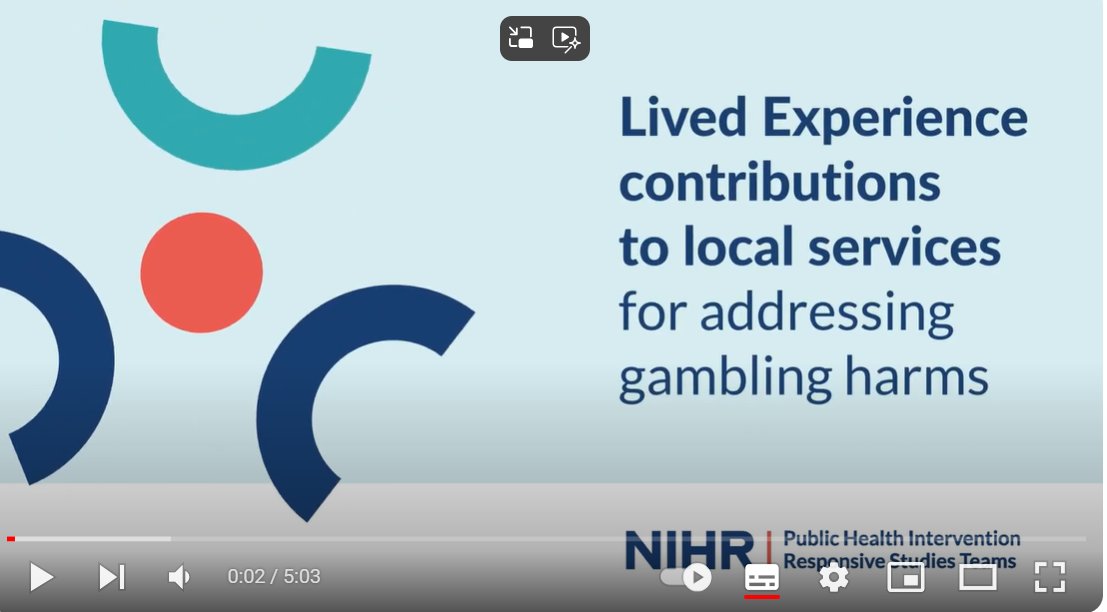 NIHR_PHIRST (@nihr_phirst) on Twitter photo Our new video, developed with <a href="/BeyondLocal_/">Beyond Local Ltd</a> explores the contribution of the lived experience in addressing gambling harms at the local level. Let us know what you think!
@JamesGrimesGwL <a href="/OddsAreTheyWin/">Odds Are: They Win</a> <a href="/NIHRinvolvement/">NIHR Involvement</a> <a href="/NIHRresearch/">National Institute for Health and Care Research</a> <a href="/greatermcr/">Greater Manchester Combined Authority</a> <a href="/LGAcomms/">Local Government Association (LGA)</a>
youtu.be/plSsZ6bqIyM Our new video, developed with <a href="/BeyondLocal_/">Beyond Local Ltd</a> explores the contribution of the lived experience in addressing gambling harms at the local level. Let us know what you think!
@JamesGrimesGwL <a href="/OddsAreTheyWin/">Odds Are: They Win</a> <a href="/NIHRinvolvement/">NIHR Involvement</a> <a href="/NIHRresearch/">National Institute for Health and Care Research</a> <a href="/greatermcr/">Greater Manchester Combined Authority</a> <a href="/LGAcomms/">Local Government Association (LGA)</a>
youtu.be/plSsZ6bqIyM
