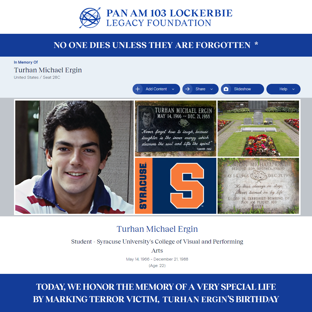 Today, we honor the memory of a very special life by marking Turhan Ergin’s birthday
pa103ll.org/living-memoria…
#noonediesunlesstheyareforgotten #panam103
#neverforget #goodendures #weremember #Lockerbie #panamflight103 #JusticePanAm103 #LivingMemorial #USHistory #victimsofterrorism