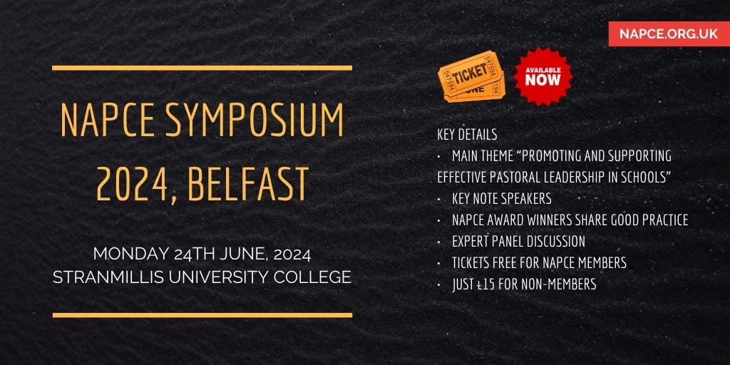 *NEW EVENT*

The return of the NAPCE Symposium in Belfast, following our sell-out event last year.

Watch this space for the ticket link.

#NAPCE #PastoralCare #Education #Schools #ChildWelfare #StudentWelfare #Teaching #Teacher #mentalhealth
