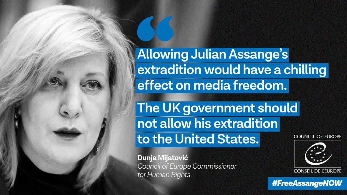 Die Menschenrechtsbeauftragte des Europarates macht sich stark für Pressefreiheit & Julian Assange.

Als 'demokratischer Staat' muss Deutschland die #Pressefreiheit achten und Julian Assange Asyl in Deutschland anbieten!
@Bundeskanzler @AuswaertigesAmt @ABaerbock

#FreeAssange