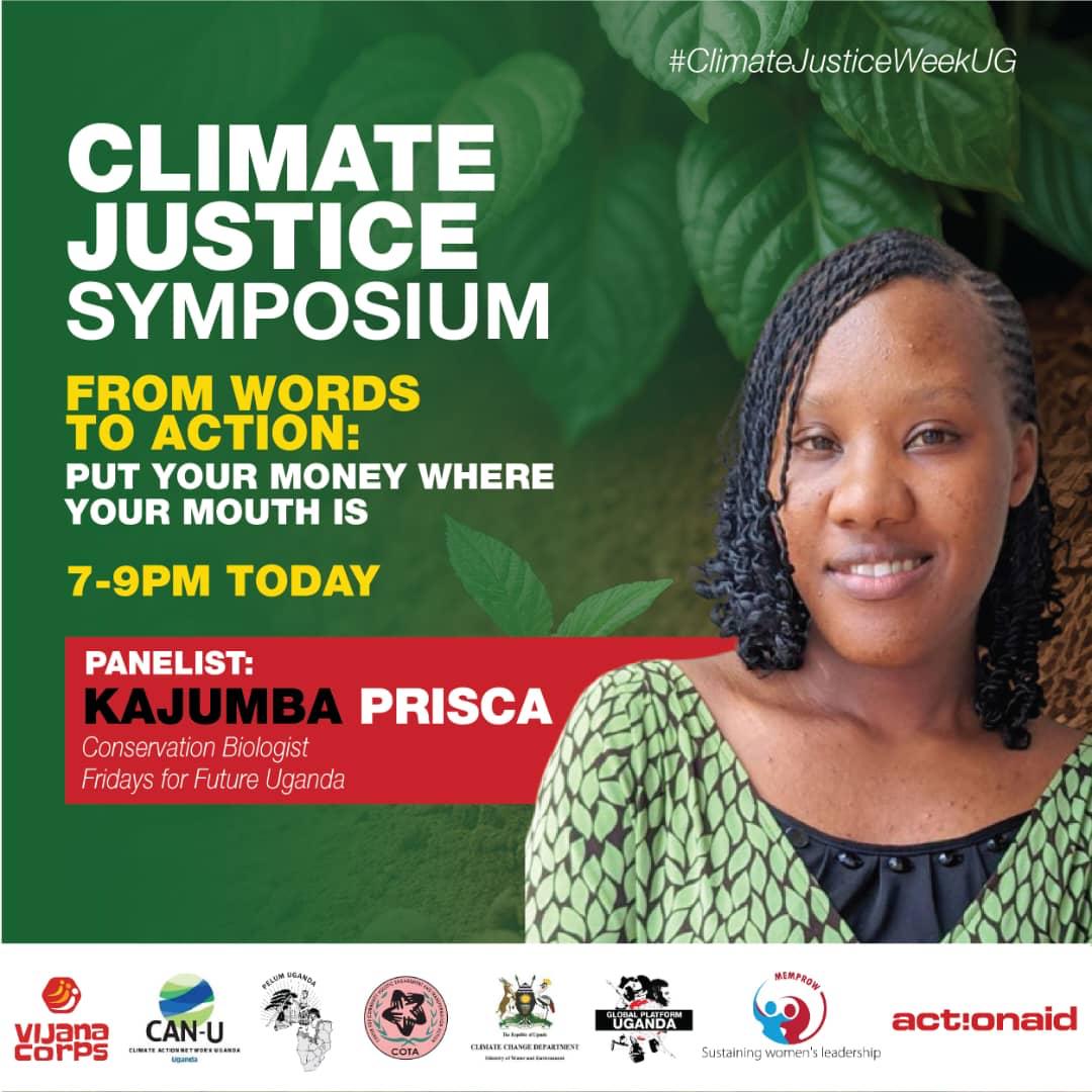 Meet our panelists. Kajumba Prisca is a Conservation Biologist with Fridays for Future Uganda. Join us for a worthwhile discussion this evening from 7-9pm. #ClimateJusticeUg #FixtheFinance #FundOurFuture