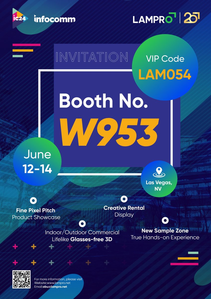Connect with #LAMPRO in 𝐁𝐨𝐨𝐭𝐡 𝐖𝟗𝟓𝟑 at #𝐈𝐧𝐟𝐨𝐂𝐨𝐦𝐦𝟐𝟎𝟐𝟒 during June 12-14 in Las Vegas, and get immersed in the world of visual brilliance created by our latest #LED innovations 🌟 Remember to get your free pass with our 𝐕𝐈𝐏 𝐜𝐨𝐝𝐞: 𝐋𝐀𝐌𝟎𝟓𝟒! #leddisplay