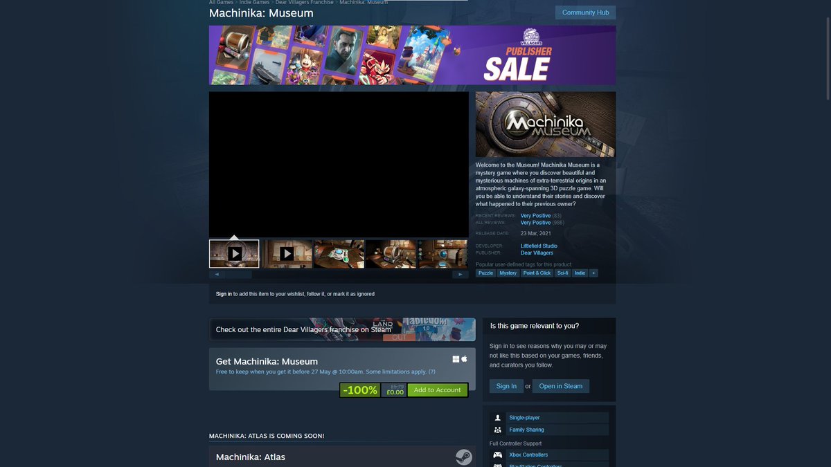 TechNewsSGMC's tweet image. Machinika: Museum is free to claim on Steam until May 27. You can get it from the Steam store.