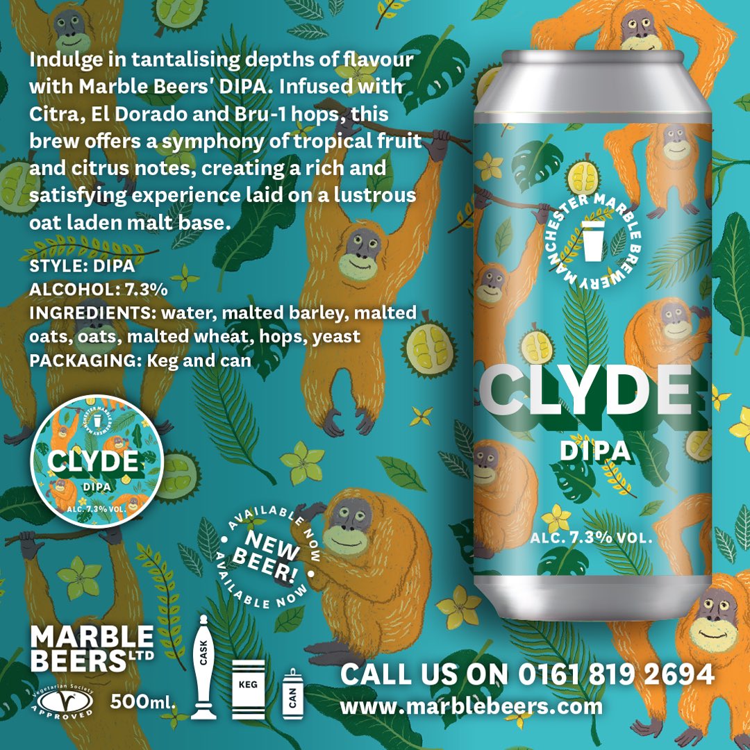 🦧 CLYDE KLAXON 🦧 Our brand new DIPA has dropped on the online shop! Get your 500ml fills delivered in time for weekend - order today! 🌴bit.ly/3wzseuL Trade can also get in on the delicious dank DIPA action with keg & small pack from Sellar! 🌴bit.ly/3Qwo1ig