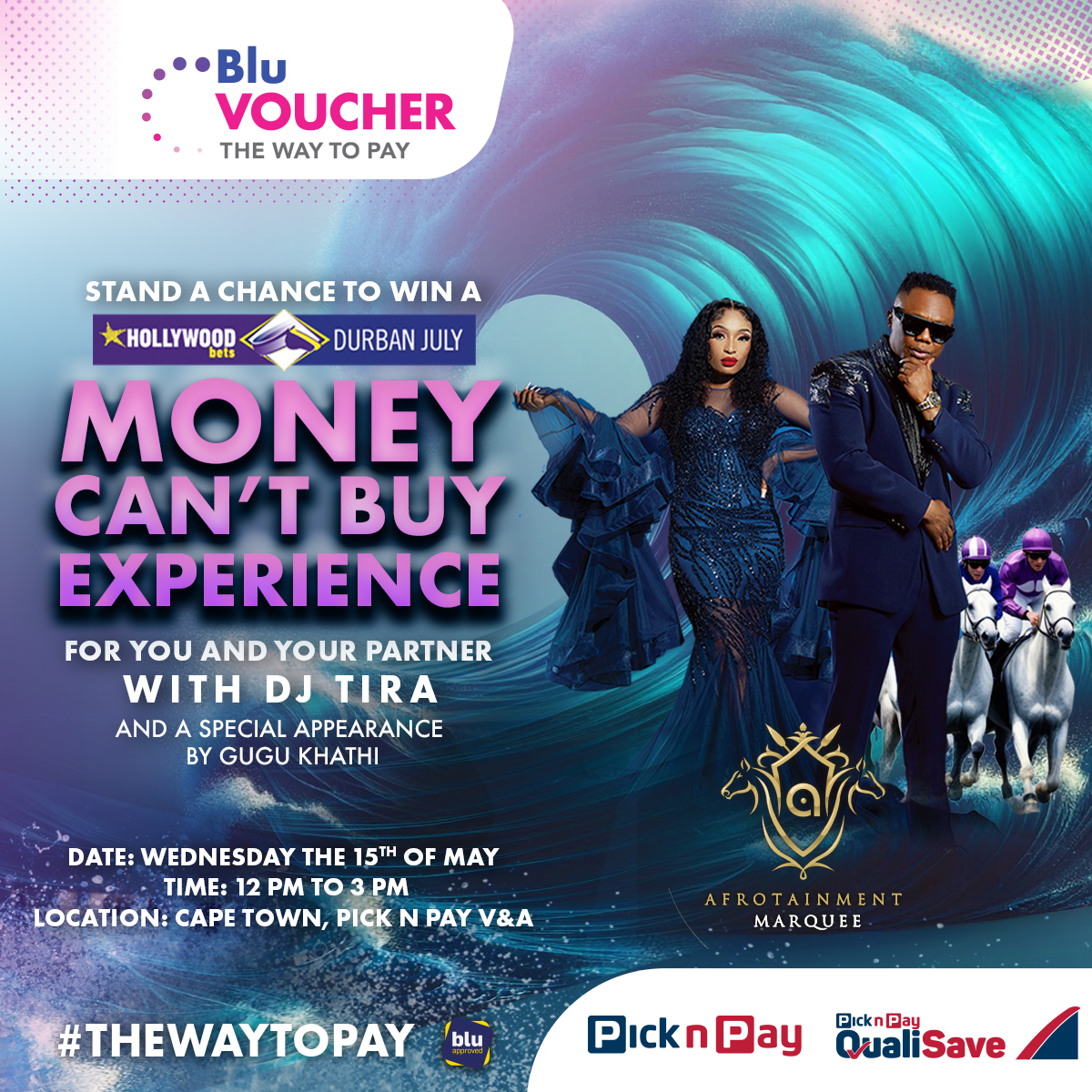 Have you entered the MONEY CAN’T BUY EXPERIENCE courtesy of Blu Voucher and DJ Tira? Here's your chance not only to meet DJ Tira and Gugu Khahti, but also to enter to win a pair of tickets for you and your friend to be treated like a VVIP at this year's Hollywoodbets Durban