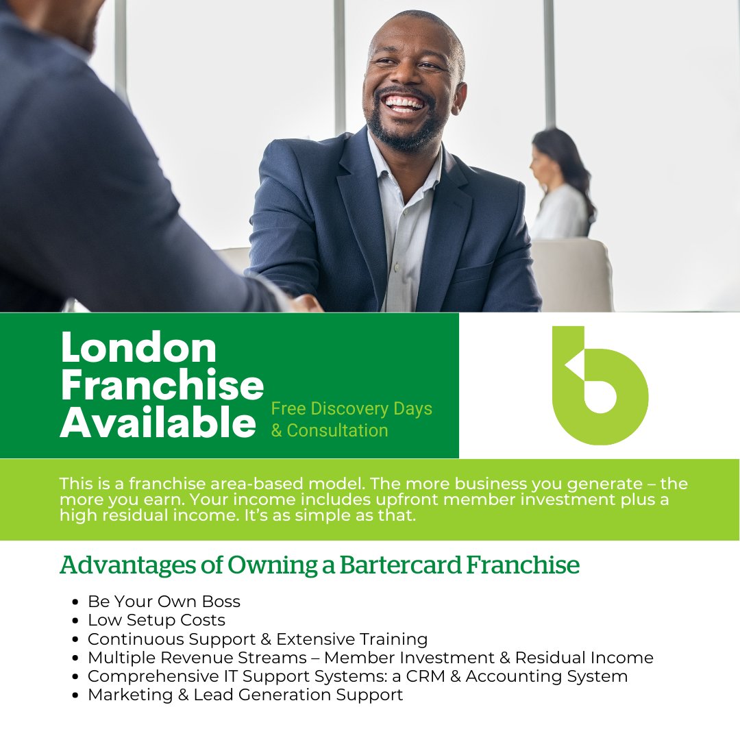 Bartercard (@bartercard) on Twitter photo Invest in a trusted, well-established brand with Bartercard. Contact us today to learn more and start your journey towards success!
To learn more contact franchising@bartercard.co.uk
#bartercardlondon #londonfranchise #bartercardfranchise #bartercarduk #bartercardfranchising Invest in a trusted, well-established brand with Bartercard. Contact us today to learn more and start your journey towards success!
To learn more contact franchising@bartercard.co.uk
#bartercardlondon #londonfranchise #bartercardfranchise #bartercarduk #bartercardfranchising