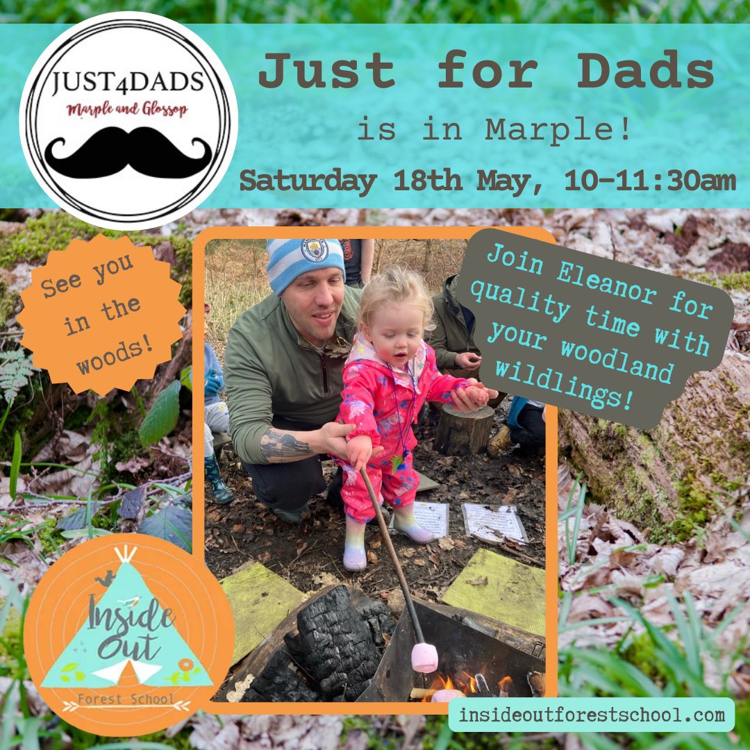 Just for Dads is back in Marple!

Join Eleanor in Marple on Saturday 18th May, 10–11:30am for quality time in nature… Just for Dads and their woodland wildlings!

Suitable for children aged 0 to 5 years.
insideoutforestschool.com/just-for-dads