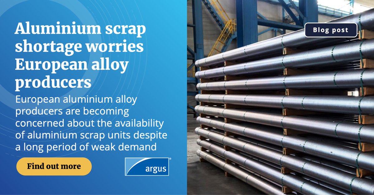 𝗕𝗹𝗼𝗴: Jethro Wookey, #Argus Associate Editor #Metals, examines why #aluminium scrap availability in Europe is tight despite a long period of weak demand from secondary alloy makers. Read now: okt.to/OkwURD