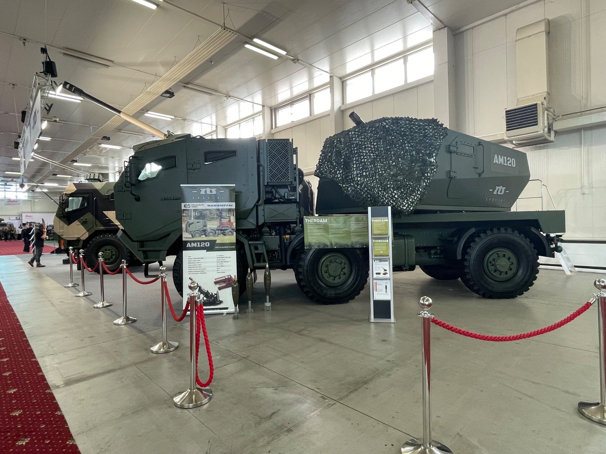 Here in Bratislava to cover the #IDEB defense show where ZTS in cooperation with Kerametal and Czech company Excalibur Army unveiled the new self-propelled mortar AM-120mm. -Max Range of fire: 8200m -Number of rounds/minute: 20 -Number of mines it can carry: 60 pieces