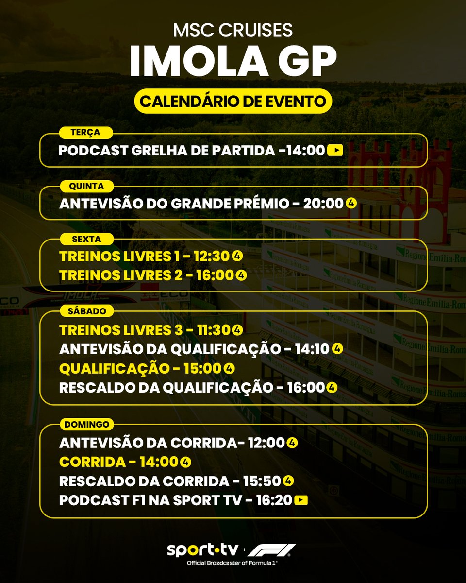 SEMANA DE GP 🇮🇹

A Ferrari joga em casa esta semana🤌 Vai roubar mais uma vitória à Red Bull?🤔

#sporttvportugal #f1nasporttv #F1 #ImolaGP