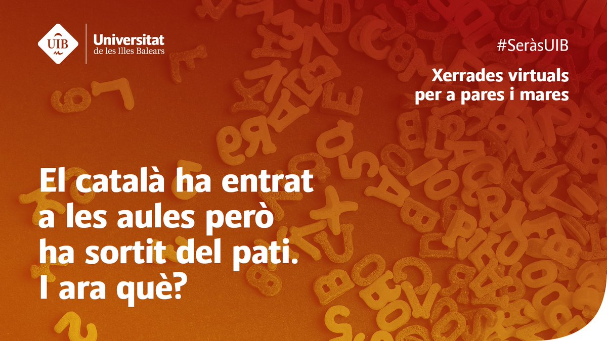 Xerrada virtual: El català ha entrat a les aules però ha sortit del pati. I ara què? 🗓️15 de maig de 2024, a les 19 h ℹ️bit.ly/4bCGMIO #SeràsUIB