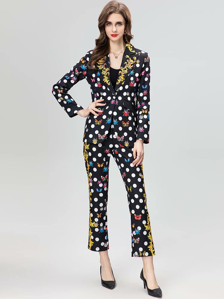 Unleash your inner fashionista with our Lapel Polka Dot Print Women's Trousers Set! . . . #allformetoday #womenfashion #womenclothing #businesssupport #businesssuit #backtooffice #trending #trend #trendyoutfits #ootd #pantsuit #officialsuits #officestyle #officesuit