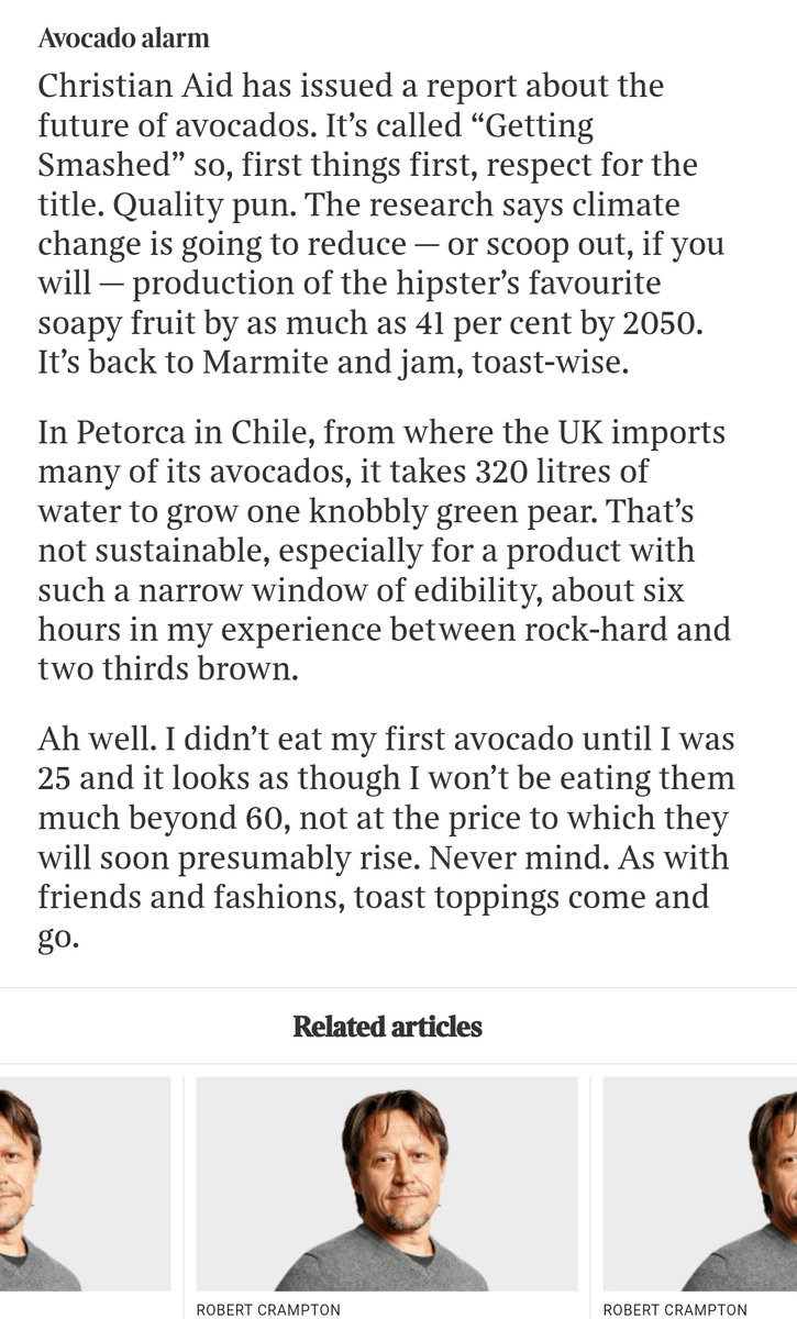 In his Times column Robert Crampton writes about the plight of avocados due to climate change as highlighted in @christian_aid's new report out this week. Mirror story here: mirror.co.uk/news/world-new…