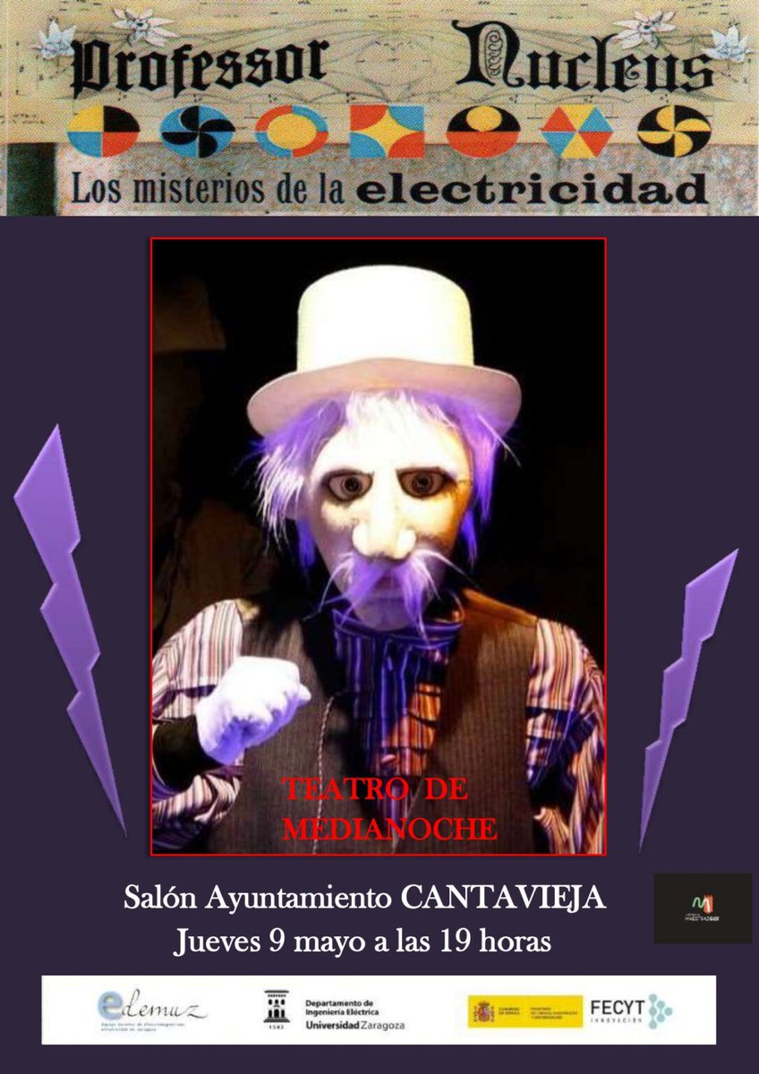 El pasado jueves 9 de mayo, el Profesor Nucleus llegó a Cantavieja con su espectáculo de títeres de sombras.
Gran espectáculo eléctrico.
