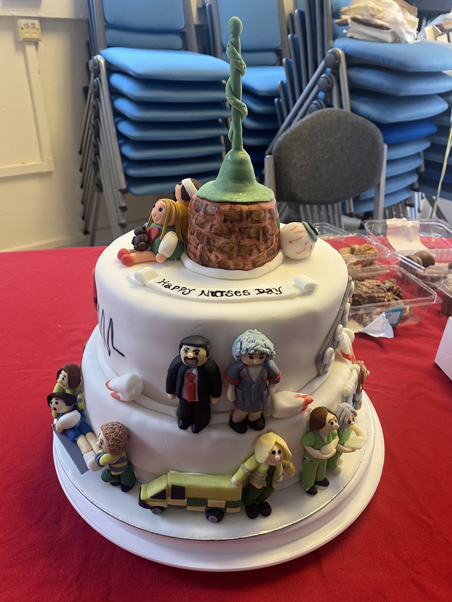 Nurses’ Day and ODP Day celebrations wouldn’t be complete at <a href="/qvh/">Queen Victoria Hospital NHS Foundation Trust</a> without cake but how amazing is this! <a href="/J_Lowell/">James Lowell (He/Him)</a> and <a href="/ReevesNurse/">Nurse_Nicky_Reeves</a> immortalised in fondant icing and even the famous serpent on the Jubilee Building is featured. Love celebrating with our nursing and ODP colleagues