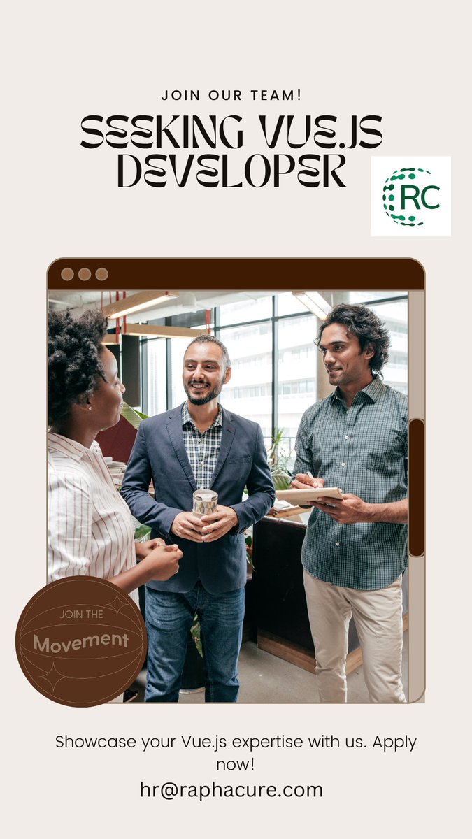 CureRapha's tweet image. Yes, We are Hiring!🫳
Now we are looking for Vue.Js Developer at Bengaluru
➡ Reporting to CTO
➡ Experienced
➡ Ready to work in a challenging environment
Write to hr@raphacure.com
raphacure.com
#hiring #raphacure #vuejsdeveloper #techjobs #healthcare #wellness