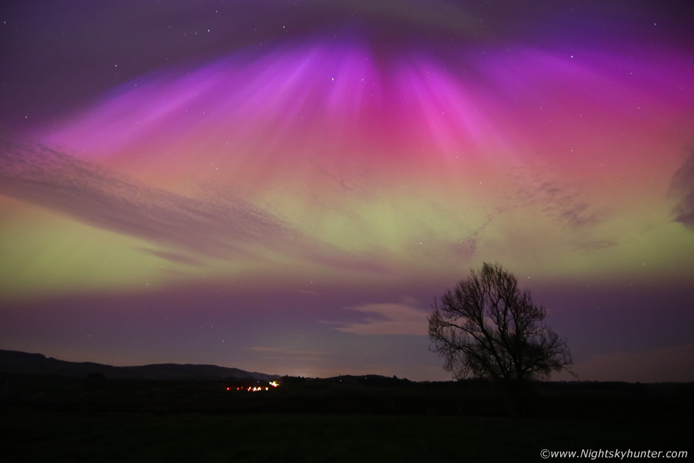 No harm in posting another image. Southern portion of the corona radiating downwards from the sky like some kind of celestial apparition. Beaghmore May 10th. nightskyhunter.com #epicaurora #beaghmore