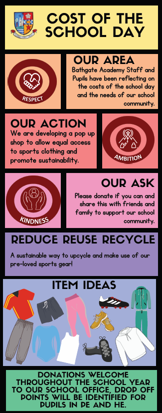Miss Connelly (@missconnellype) on Twitter photo <a href="/BathgatePe/">Bathgate Academy PE Department</a> Need you!!🫵
We are organising a pop-up shop to promote sustainable clothing and support our young students in line with our Cost of the School Day action plan♻️.
Please see the information below for anyone who would like to donate⭐️! <a href="/BathAcadNews/">Bathgate Academy</a> <a href="/ActiveS_Bgate/">Active Schs Bathgate</a> <a href="/BathgatePe/">Bathgate Academy PE Department</a> Need you!!🫵
We are organising a pop-up shop to promote sustainable clothing and support our young students in line with our Cost of the School Day action plan♻️.
Please see the information below for anyone who would like to donate⭐️! <a href="/BathAcadNews/">Bathgate Academy</a> <a href="/ActiveS_Bgate/">Active Schs Bathgate</a>