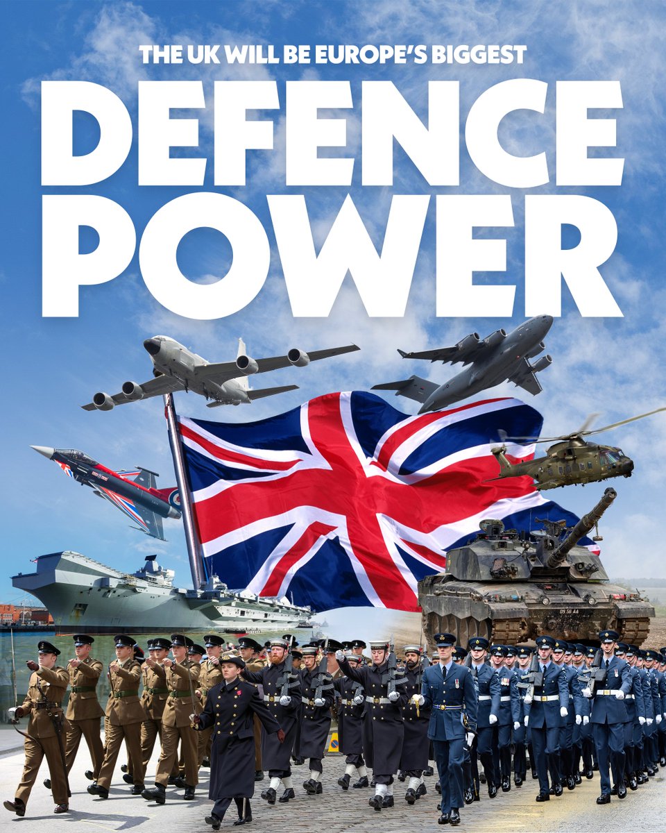 We’re increasing defence spending to 2.5% by 2030 securing Britain's place as the biggest defence power in Europe and second only to the US in NATO. Labour can’t say what they'll do because they have no plan to defend our country.