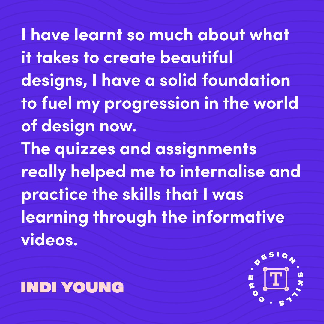 Thank you Indi and congratulations on achieving your certificate in Core Design Skills! 🎉 Learn to create beautiful designs on our Core Design Skills course 👉 bit.ly/3UHtHY1
