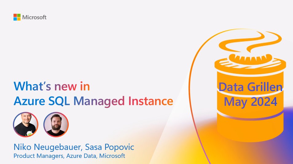 SasaPopovicMSFT's tweet image. We&apos;re almost ready for #DataGrillen🔥
Join @NikoNeugebauer and me on Friday as we dive into the latest updates in #AzureSQL #ManagedInstance.

If you&apos;re into #SQLServer and exploring platform-as-a-service databases - we have a session for you!

See you at @DataGrillen!