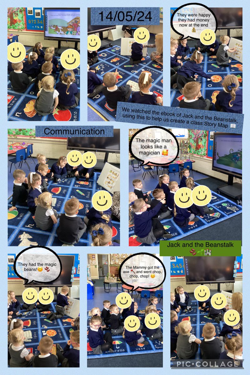 Dosbath Enfys have been working hard on their communication skills this week; we listened to the ebook Jack and the Beanstalk and then used our learning to create a class Story Map 📖 collaboratively. Da iawn pawb 😁 #communicationdevelopmentalpathway #HEADMPS #EAS_literacy