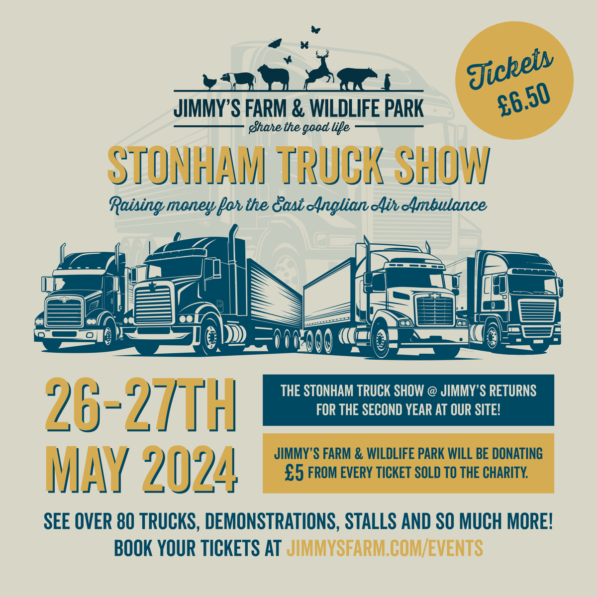 NEXT WEEK! 💥 Stonham Truck Show is BACK on the 26th-27th May! Enjoy over 200 trucks, food stalls, bouncy castle, show ring events such as dog agility and so much more! Get your tickets here - jimmysfarm.com/event/stonham-…