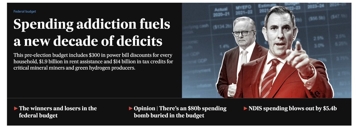 This is the front page of the AFR online. You wouldn't know the budget is actually in surplus